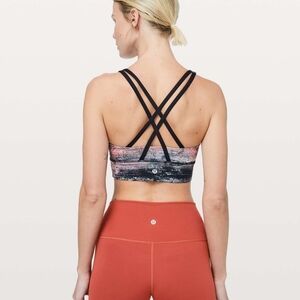 Lululemon Energy Bra *Long Line Azurite Poppy Coral Multi / Black 6 in EUC